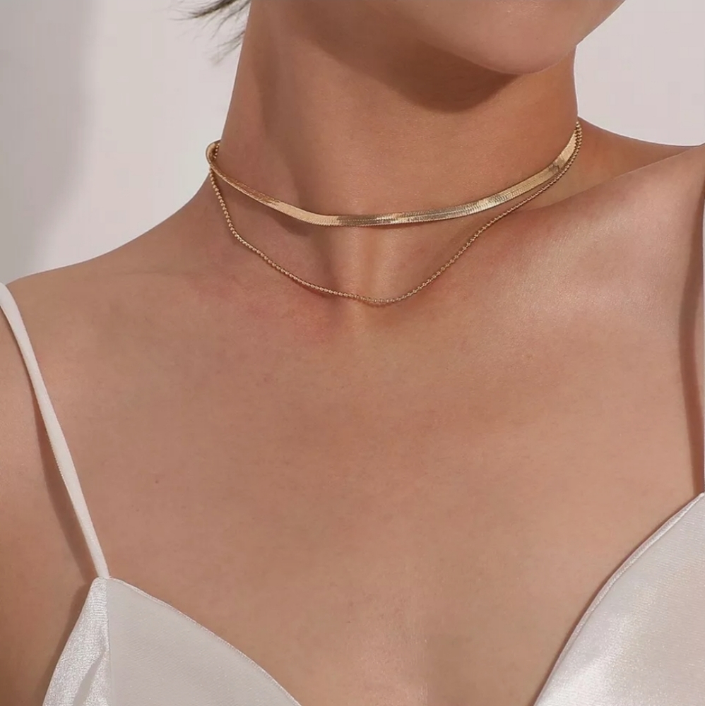 NEW 18K Gold Double Layer Snake Chain beautiful Necklace